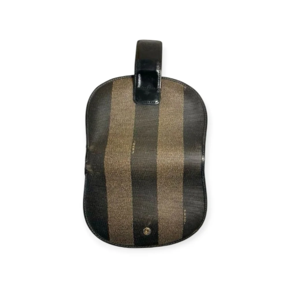 Fendi Vintage Pequin Stripe Half Moon Wallet Brown Black COA